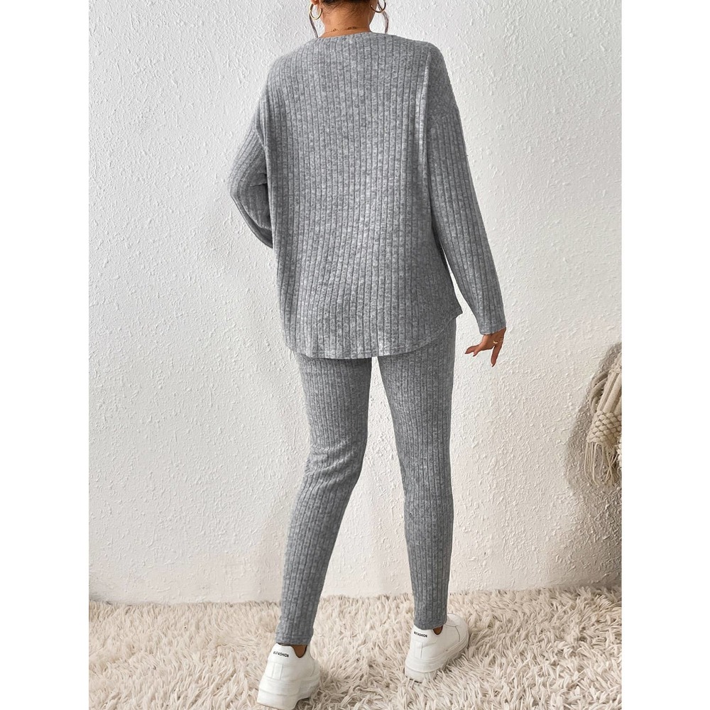 2 piece set long sleeve Tee & knit Leggings boho casual cream - Picture 7 of 11